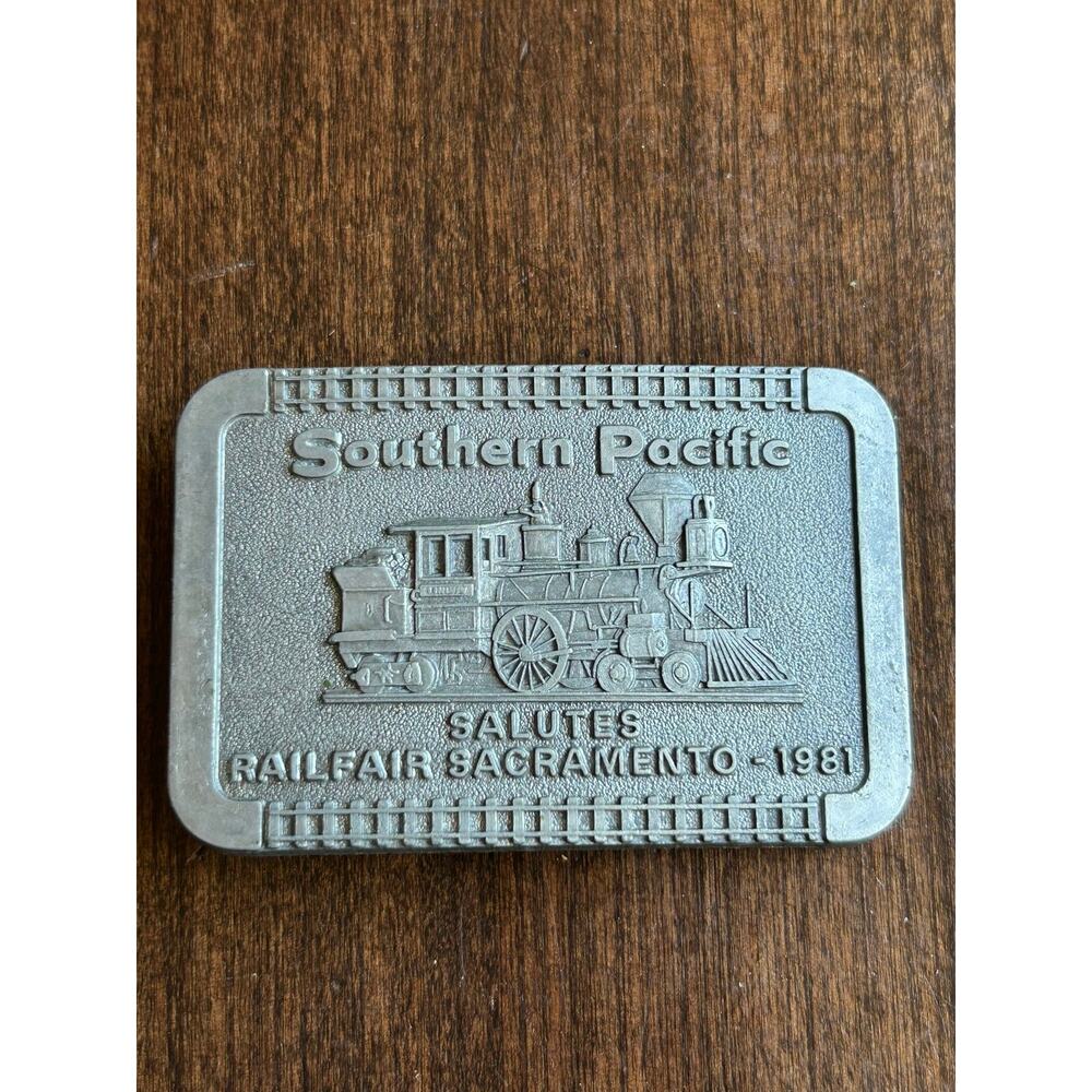 Vintage 1981 Southern Pacific Railfair Sacramento pewter belt buckle